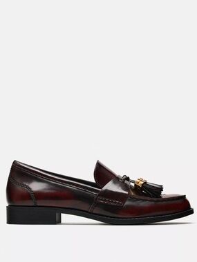 Zara burgundy shiny leather tassel loafer